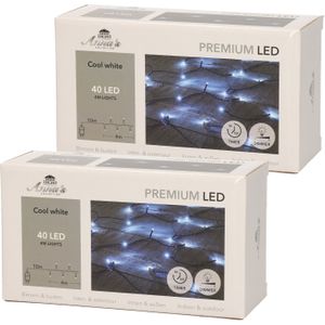 Set van 2x stuks kerstverlichting helder wit 40 leds met dimmer en timer functie 400 cm - voor buiten en binnen - Boomverlichting