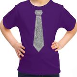 Bellatio Decorations Verkleed t-shirt voor kinderen - glitter stropdas - paars - meisje - carnaval