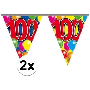 2x Leeftijd versiering vlaggenlijnen / vlaggetjes / slingers 100 jaar geworden thema 10 meter