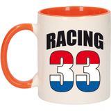 Racing 33 vlag beker / mok wit en oranje - 300 ml - Coureur supporter / race artikelen