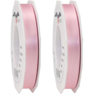 2x Luxe Hobby/decoratie roze satijnen sierlinten 1,5 cm/15 mm x 25 meter- Luxe kwaliteit - Cadeaulint satijnlint/ribbon