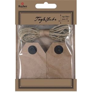 40x Cadeaulabels kraftpapier/karton aan jute touw 7 cm - Cadeau tags - Cadeau versieringen/decoratie