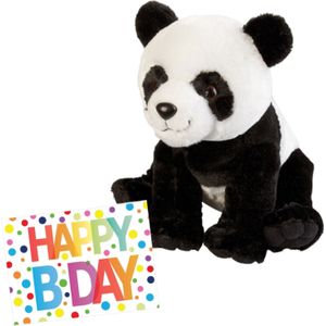 Pluche Knuffel Panda Beer 30 cm met A5-size Happy Birthday Wenskaart - Verjaardag Cadeau Setje