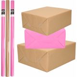 6x Rollen kraft inpakpapier/kaftpapier pakket bruin/roze 200 x 70 cm/cadeaupapier/verzendpapier/kaftpapier