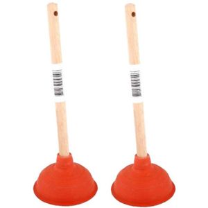 2x stuks toilet/gootsteen ontstoppers ploppers met houten steel 40 cm - Ontstoppers/ploppers