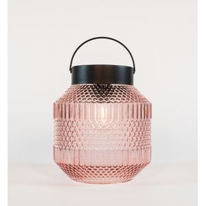 Anna Collection Tuin lantaarn Julia - Solar - zwart/roze - D16 x H16 cm - LED buitenverlichting