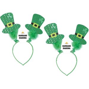 Fiestas St. Patricks day verkleed diadeem/haarband - 2x - groen - Ierland thema feest accessoires