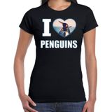 I love penguins t-shirt met dieren foto van een pinguin zwart voor dames - cadeau shirt pinguins liefhebber