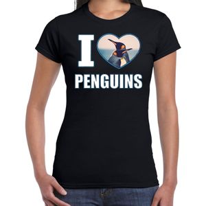 I love penguins t-shirt met dieren foto van een pinguin zwart voor dames - cadeau shirt pinguins liefhebber