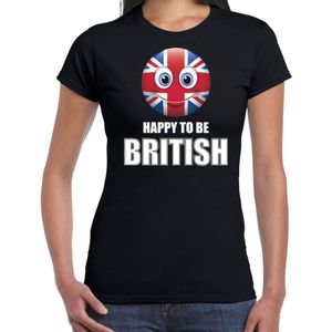 Verenigd Koninkrijk Happy to be British landen t-shirt met emoticon - zwart - dames -  Verenigd Koninkrijk landen shirt met Belgische vlag - EK / WK / Olympische spelen outfit / kleding