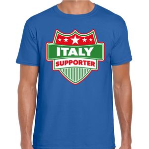 Italy supporter schild t-shirt blauw voor heren - Italie landen t-shirt / kleding - EK / WK / Olympische spelen outfit