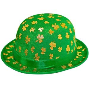 St. Patricks Day verkleed bolhoed groen met gouden klavers - Ierland feest hoedjes voor volwassenen