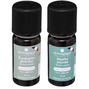 Aromatische Etherische olie - set van 2 geuren - Eucalyptus en pepermunt/mint - huisparfum navulling