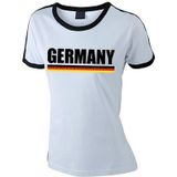 Wit Duitsland supporter ringer t-shirt met zwarte randjes dames - Duitse vlag shirts