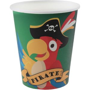 Santex piraten thema feest wegwerp bekertjes - 10x stuks - 270 ml - karton - piraat themafeest