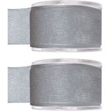 2x Hobby/decoratie grijze organza sierlinten 4 cm/40 mm x 20 meter - Cadeaulint organzalint/ribbon - Striklint linten grijs