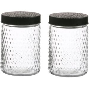 Urban Living Voorraadpot/bewaarpot Roma - 2x - 1L - glas - zwart - D12 x H17 cm