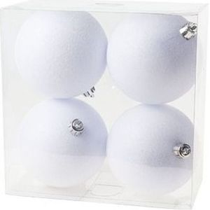 8x Witte kunststof kerstballen 10 cm - Glitter - Onbreekbare plastic kerstballen - Kerstboomversiering wit