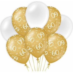 Paperdreams 60 jaar leeftijd thema Ballonnen - 24x - goud/wit - Verjaardag feestartikelen