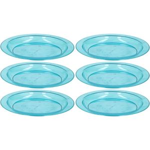 6x Blauw plastic borden/bordjes 20 cm - Kunststof servies - Koken en tafelen - Camping servies - Ontbijtbordje kinderen
