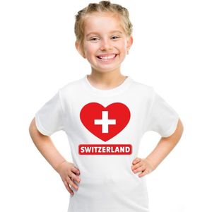 Zwitserland kinder t-shirt met Zwitserse vlag in hart wit jongens en meisjes