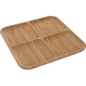 2x Serveerplanken/borden 4-vaks van bamboe hout 30 cm - Keuken/kookbenodigdheden - Tapas/hapjes presenteren/serveren - Vakkenbord/plank - Serveerborden/serveerplanken