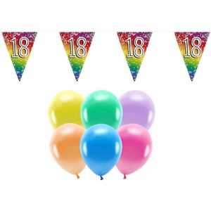Boland Party 18e jaar verjaardag feestartikelen versiering - 100x ballonnen/2x leeftijd vlaggetjes