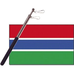Landen vlag Gambia - 90 x 150 cm - met compacte draagbare telescoop vlaggenstok - zwaaivlaggen