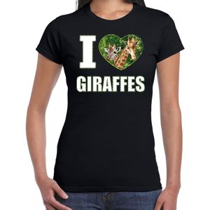 I love giraffes t-shirt met dieren foto van een giraf zwart voor dames - cadeau shirt giraffen liefhebber