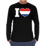 I love Holland supporter t-shirt met lange mouwen / long sleeves voor heren - zwart - Nederland / Holland landen shirtjes - Nederlandse fan kleding heren