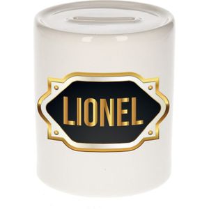 Lionel naam cadeau spaarpot met gouden embleem - kado verjaardag/ vaderdag/ pensioen/ geslaagd/ bedankt