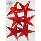 18x stuks kunststof kersthangers sterren rood 10 cm kerstornamenten - Kunststof ornamenten kerstversiering