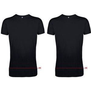 Set van 2x stuks longfit t-shirts zwart voor heren - extra lange shirts, maat: 2XL