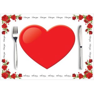 10x stuks Hartjes placemats I Love You 42 x 30 cm - Valentijnsdag - Bruiloft - Tafelversiering - valentijn decoratie