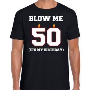 50 jaar Abraham cadeau t-shirt blow me its my birthday - zwart - heren - 50ste verjaardag kado