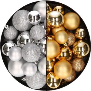 Decoris kerstballen 60x st - goud/zilver - 4-5-6 cm - kunststof - kerstversiering