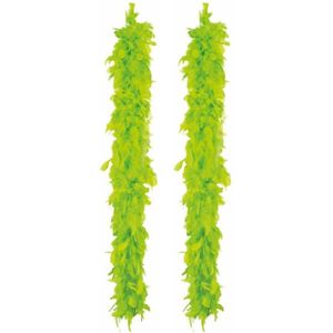 Boland Carnaval verkleed boa met veren - 2x - lime groen - 180 cm - 80 gram - Glitter and Glamour