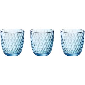 4x stuks waterglazen blauw transparant met relief 290 ml - Glazen - Drinkglas/waterglas/sapglas