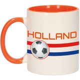 2x stuks Holland vlag met voetbal mok/ beker oranje wit 300 ml