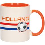 2x stuks Holland vlag met voetbal mok/ beker oranje wit 300 ml