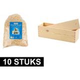 10x Houten wijnkist/verpakking met schuifdeksel 33,5 x 9 x 9,5 cm en 300 gram vulmateriaal / houtwol - Wijnkistje/wijndoosje - Relatiegeschenk/geschenkverpakkingen