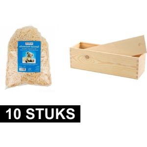 10x Houten wijnkist/verpakking met schuifdeksel 33,5 x 9 x 9,5 cm en 300 gram vulmateriaal / houtwol - Wijnkistje/wijndoosje - Relatiegeschenk/geschenkverpakkingen