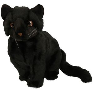 Pluche zittende knuffel kat/poes zwart 30 cm - katten/poezen knuffelbeesten