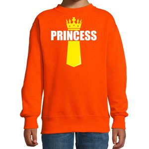 Koningsdag sweater Princess met kroontje oranje - kinderen - Kingsday outfit / kleding / trui