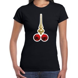 Bellatio Decorations foute humor Kerst T-shirt kerstballen - shirt - dames - zwart