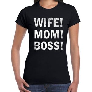 Wife Mom Boss fun tekst t-shirt zwart voor dames - Mama / Moederdag cadeau shirt / kleding