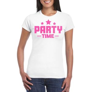 Bellatio Decorations Verkleed T-shirt voor dames - party time - wit - roze glitters - carnaval