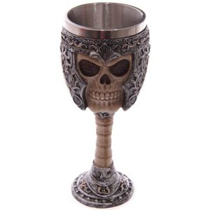 Decoratie horror kelk/wijnglas schedel 18 cm - Halloween tafel decoratie
