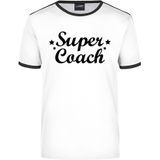 Super coach wit/zwart ringer t-shirt voor heren - Einde seizoen/ verjaardag cadeau shirt