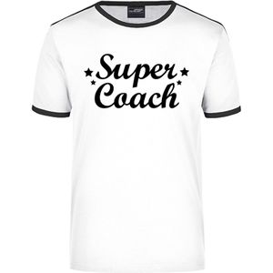 Super coach wit/zwart ringer t-shirt voor heren - Einde seizoen/ verjaardag cadeau shirt